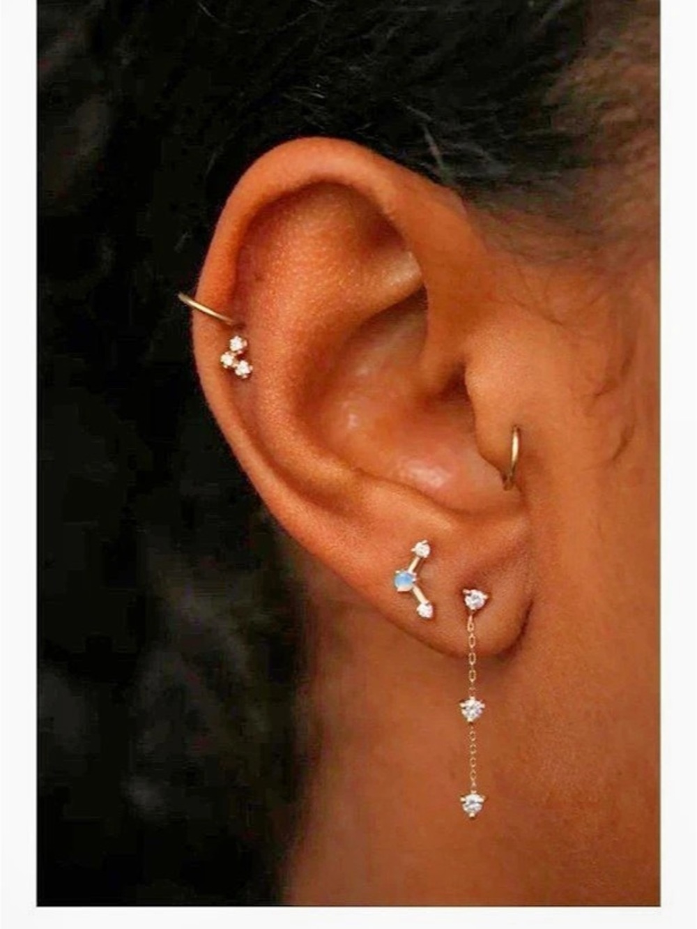 Wwake Mini Three-Step Point Earring - Single 14k Gold, Blue Opal and diamonds